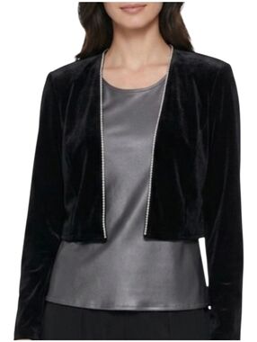 Vintage Onyx Nite Black Velvet Rhinestone Bolero Evening Jacket Made In USA L